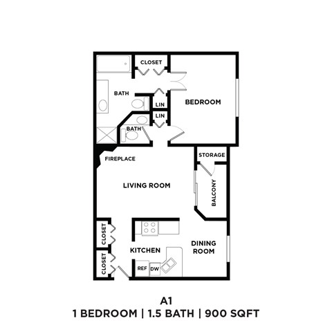 A 1 bedroom 1.5 bath home is 900 square feet.